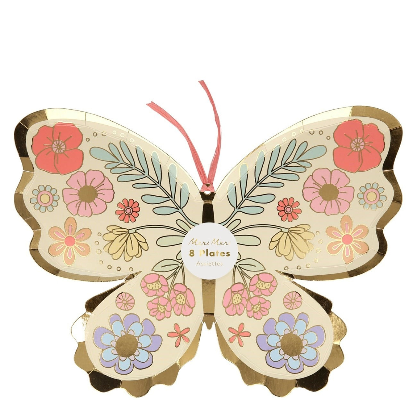 Meri Meri - Floral Butterfly Plates - Çiçekli Kelebek Tabak - 8li