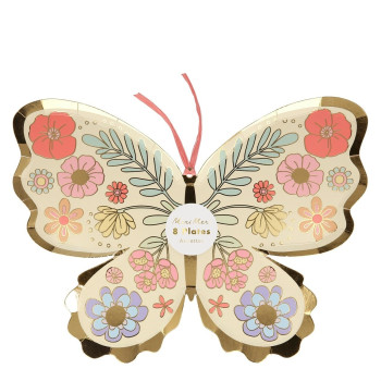Meri Meri - Floral Butterfly Plates - Çiçekli Kelebek Tabak - 8'li