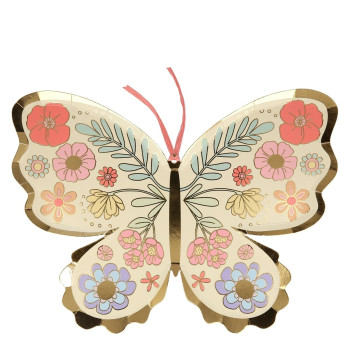 Meri Meri - Floral Butterfly Plates - Çiçekli Kelebek Tabak - 8'li