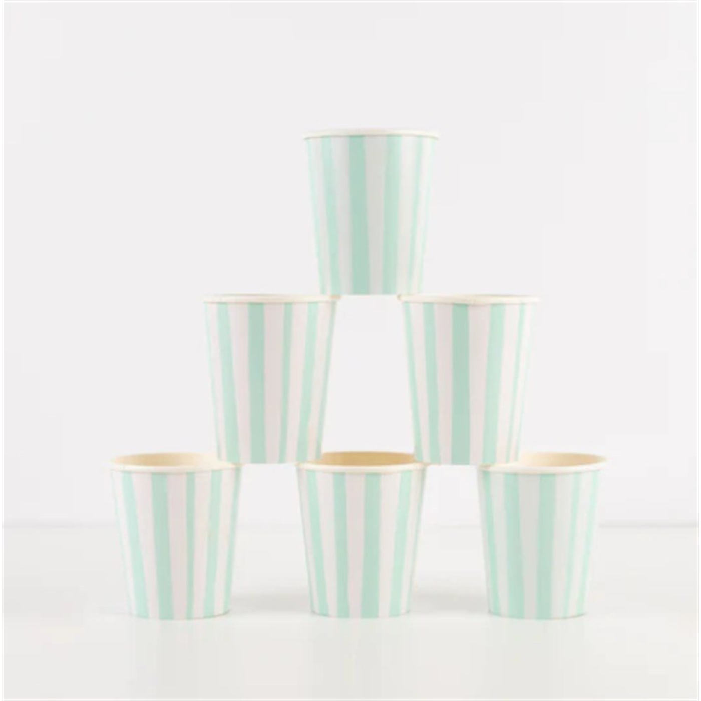 Meri Meri - Mint Stripe Cups - Mint Çizgili Bardaklar - 8'li - 224496 - 636997277912
