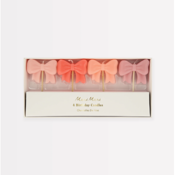 Meri Meri - Pink Bow Candles - Pembe Kurdele Mumlar (x4)