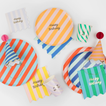 Meri Meri - Stripe Happy Birthday Dinner Plates - Çizgili Happy Birthday Tabaklar (L) (x8)