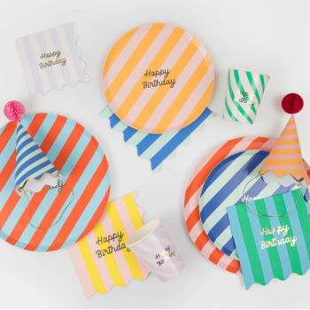 Meri Meri - Stripe Happy Birthday Dinner Plates - Çizgili Happy Birthday Tabaklar (L) (x8)
