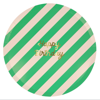 Meri Meri - Stripe Happy Birthday Dinner Plates - Çizgili Happy Birthday Tabaklar (L) (x8)