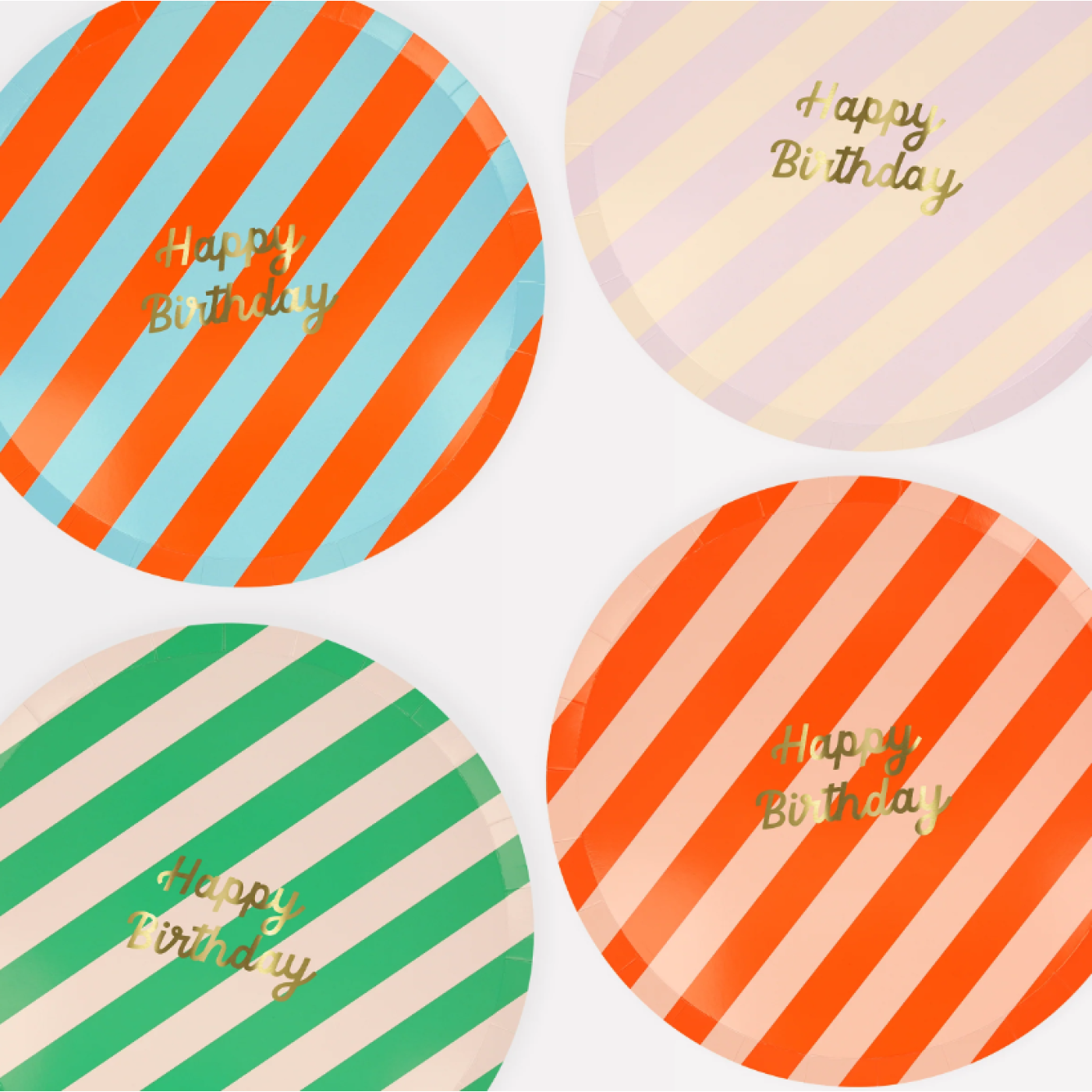 Meri Meri Meri Meri - Stripe Happy Birthday Dinner Plates - Çizgili Happy Birthday Tabaklar (L) (x8) - Doğum Günü Konseptleri Görseli
