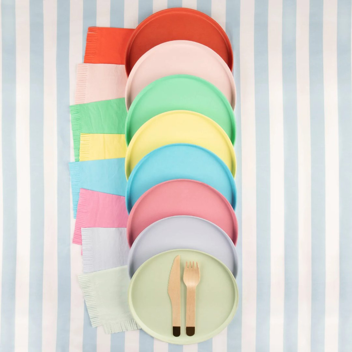 Meri Meri - Large Round Eco Plates - Bright Mix - Parlak Karışık Renk Doğal Bambu Karışım Tabaklar (L) (X8) - 222669 - 636997275888