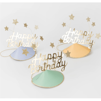 Meri Meri - Happy Birthday & Stars Party Hats(FOIL) - Happy Birthday & Yıldızlar Parti Şapkaları (6'lı) Meri Meri - Happy Birthday & Stars Party Hats(FOIL) - Happy Birthday & Yıldızlar Parti Şapkaları (6'lı)