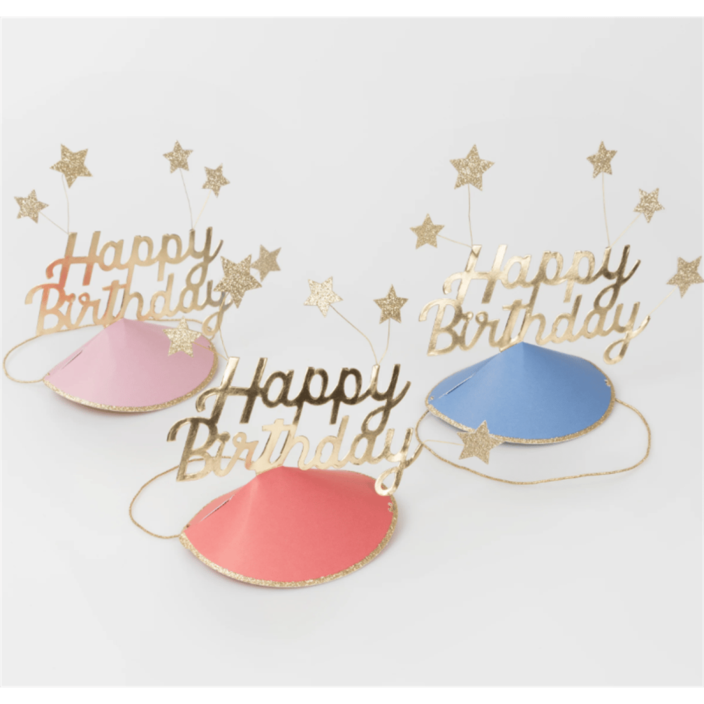Meri Meri - Happy Birthday & Stars Party Hats(FOIL) - Happy Birthday & Yıldızlar Parti Şapkaları (6'lı)