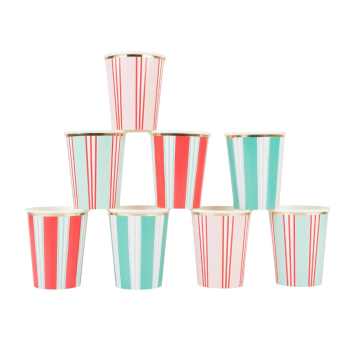 Meri Meri - Çizgili Varaklı Bardaklar - 8 Adet