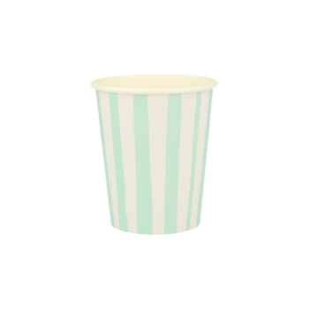 Meri Meri - Mint Stripe Cups - Mint Çizgili Bardaklar - 8'li