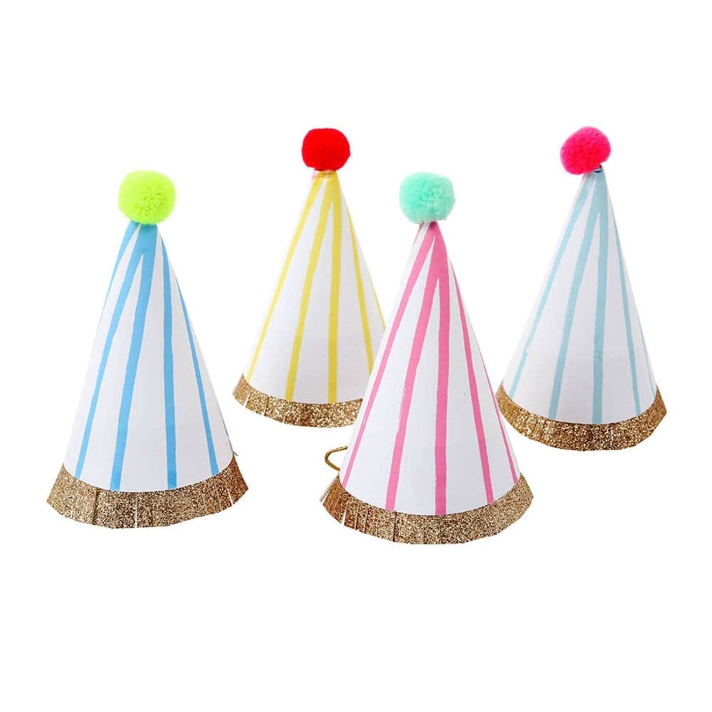 Meri Meri - Stripe & Pompom Mini Party Hats - Çizgili & Ponponlu Mini Parti Şapkaları