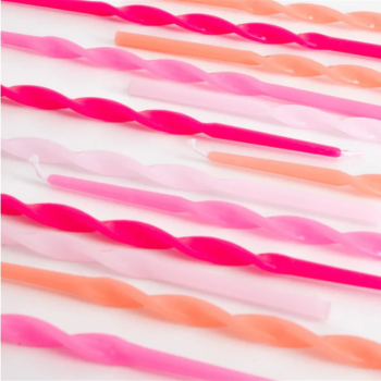 Meri Meri - Pink Twisted Long Candles - Pembe Kıvrımlı Uzun Mumlar - 16lı
