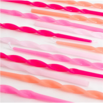 Meri Meri - Pink Twisted Long Candles - Pembe Kıvrımlı Uzun Mumlar - 16lı