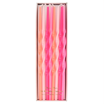 Meri Meri - Pink Twisted Long Candles - Pembe Kıvrımlı Uzun Mumlar - 16lı