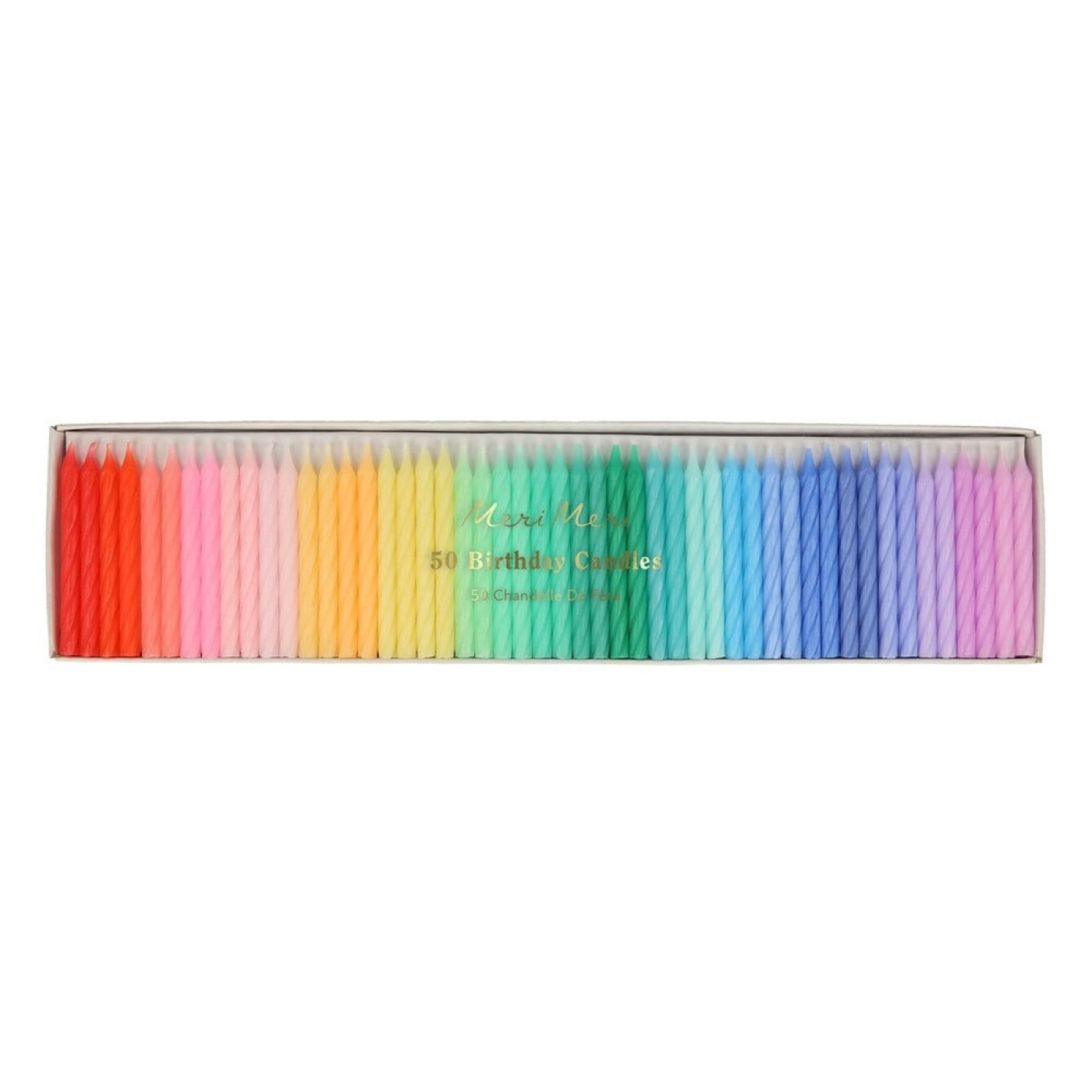 Meri Meri - Rainbow Twisted Mini Candles - Gökkuşağı Renk Kıvrımlı Mini Mumlar - 50li - 271246 - 636997284736
