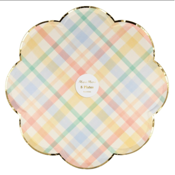 Meri Meri - Spring Plaid Dinner Plates - Bahar Yeri Tabaklar - L - 8'li Meri Meri - Spring Plaid Dinner Plates - Bahar Yeri Tabaklar - L - 8'li