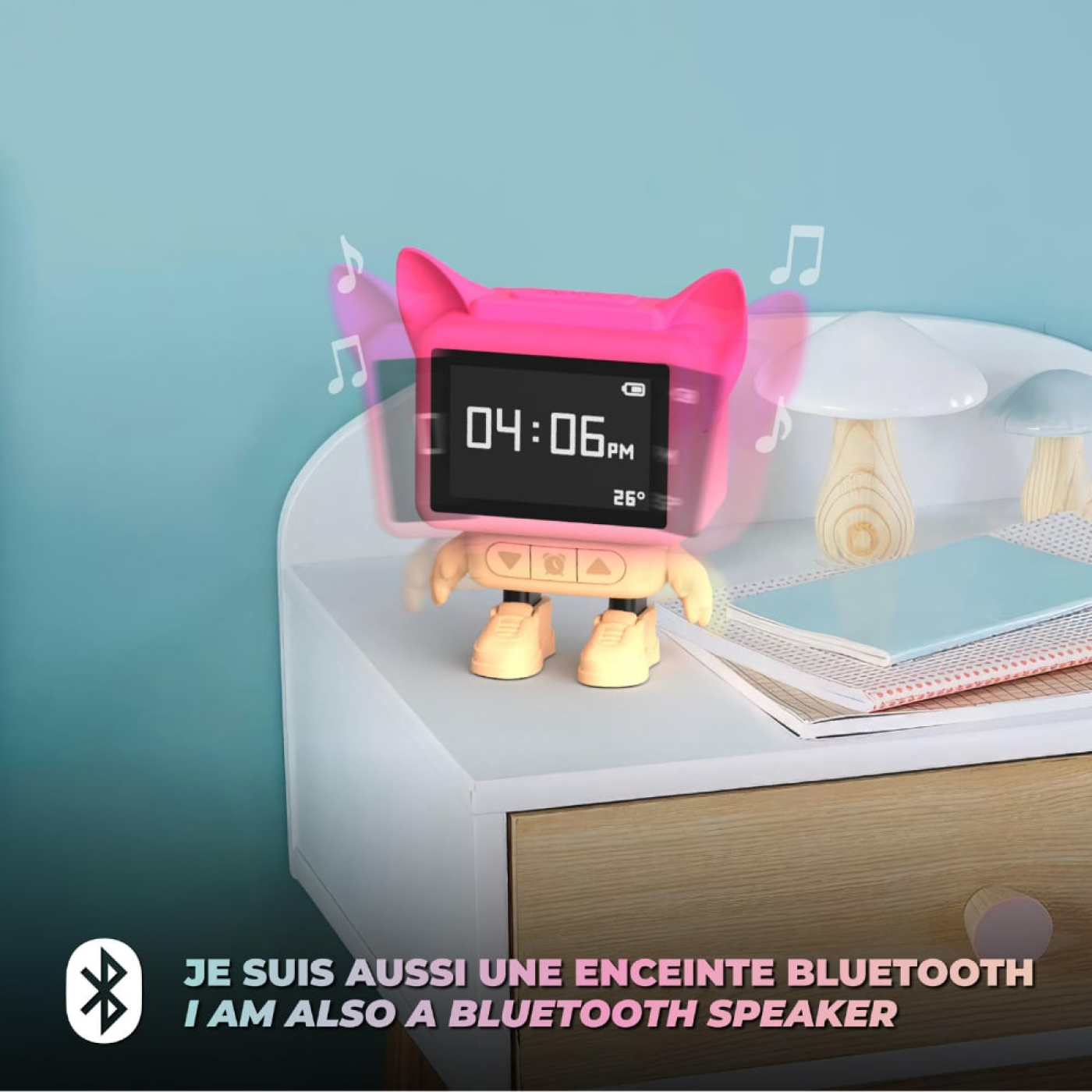 Eğlenceli Dans Eden Pembe Bluetooth Hoparlör ve Çalar Saat - 3701613301337 Eğlenceli Dans Eden Pembe Bluetooth Hoparlör ve Çalar Saat - DC-PK-01 - 3701613301337