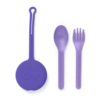 Omiebox - OmiePod Lila Silikon Çatal ve Kaşık Seti