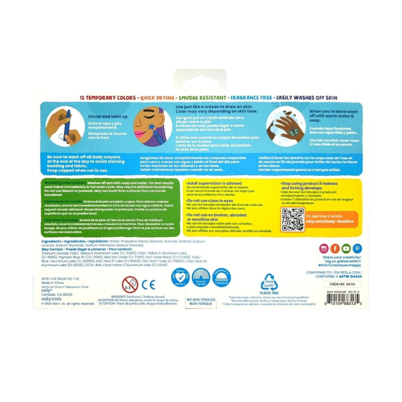 Ooly Body Doodlers 12’li Yüz ve Vücut Boyası