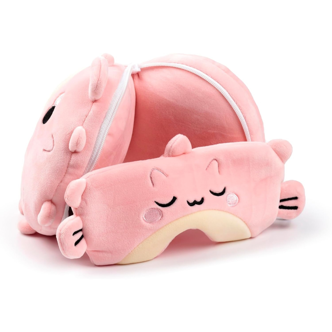 Relaxeazzz Seyahat Yastığı ve Göz Bandı Pembe Balık