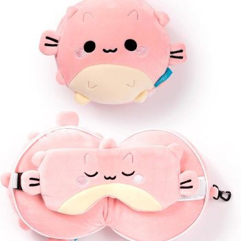 Relaxeazzz Seyahat Yastığı ve Göz Bandı Pembe Balık