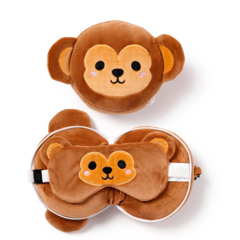 Relaxeazzz Monkey Plush Seyahat Yastığı ve Göz Bandı Relaxeazzz Monkey Plush Seyahat Yastığı ve Göz Bandı