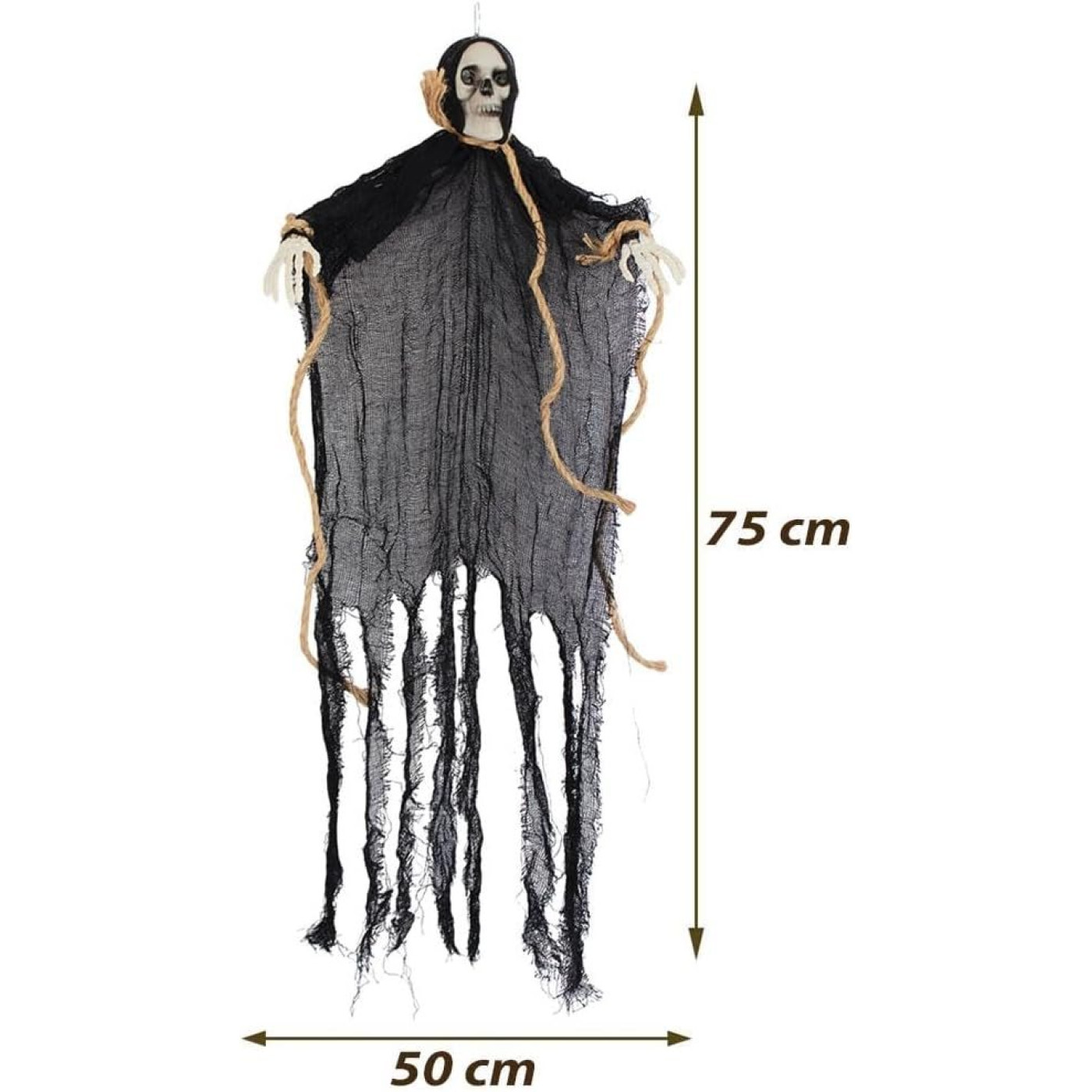 TM Halloween Kuru Kafa İskelet Figürlü Asılabilir Halloween Parti Dekoru Siyah 75 cm - Halloween Görseli