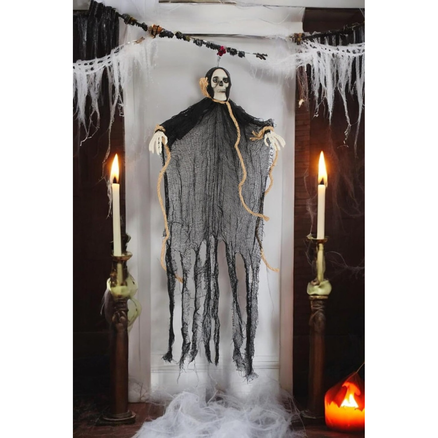 TM Halloween Kuru Kafa İskelet Figürlü Asılabilir Halloween Parti Dekoru Siyah 75 cm - Halloween Görseli