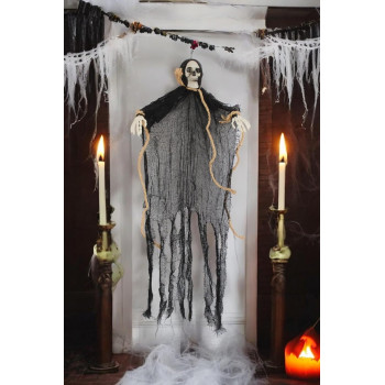 Halloween Kuru Kafa İskelet Figürlü Asılabilir Halloween Parti Dekoru Siyah 75 cm