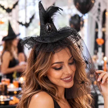 Halloween Tül Cadı Şapkası Tacı