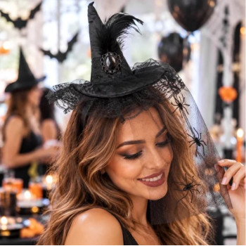 Halloween Tül Cadı Şapkası Tacı