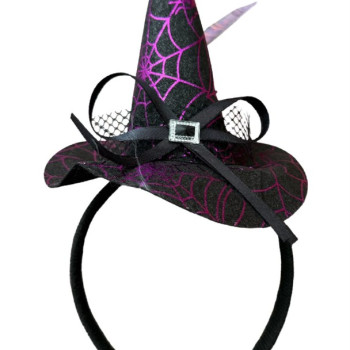 Halloween Mor Ağ Desenli Cadı Şapkası Tacı