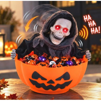 Halloween İskeletli Balkabağı Kasesi (Sesli, Hareketli, Işıklı)