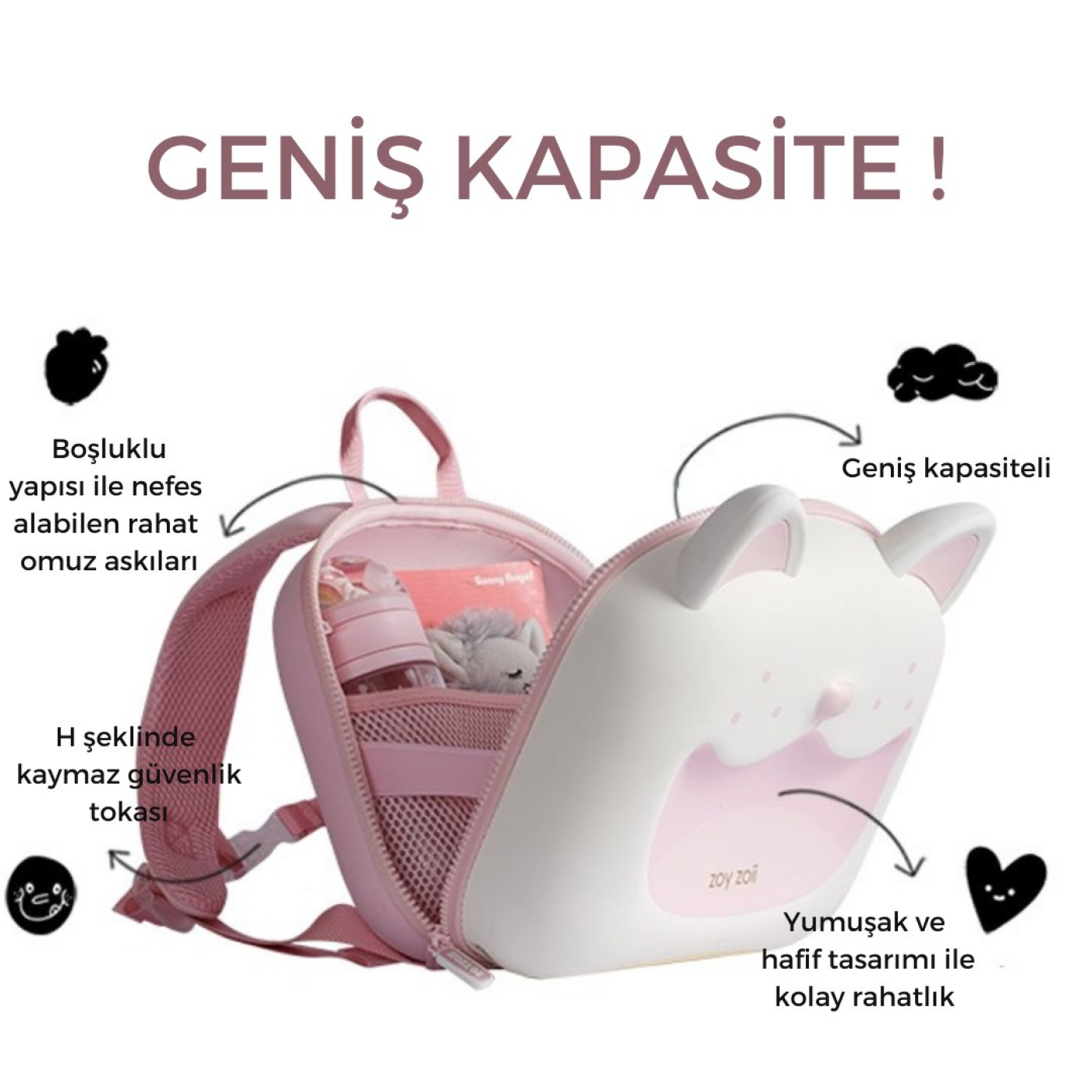 Zoyzoii - Animal Serisi Sırt Çantası / Pink Fox Zoyzoii - Animal Serisi Sırt Çantası / Pink Fox