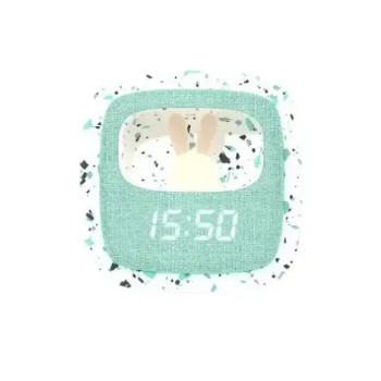 Turkuaz Terazzo Tavşan Masaüstü Saati Ve Gece Lambası