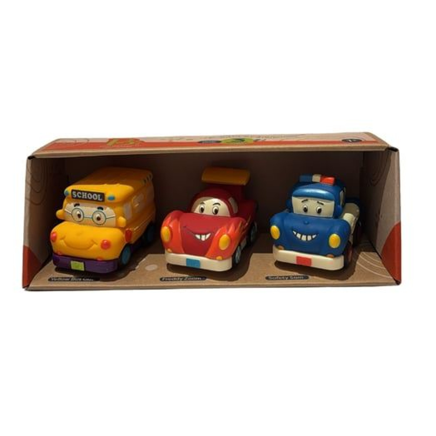 B.Toys - 3Lü Mini Çek-Bırak Araba Seti - Okul Otobüsü/Yarış Arabası/Polis - BX1657Z - 062243339866