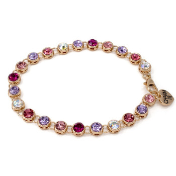 Charm it - Gold Pink Multi Rhinestone Bracelet /Taşlı Bilezik