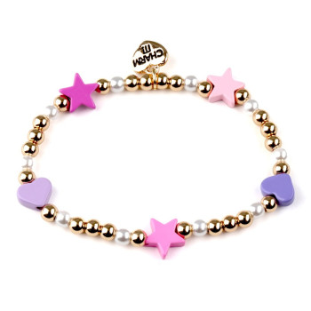 Charm it - Gold Heart & Star Stretch Bead Bracelet /Genişleyen Boncuk Bilezik