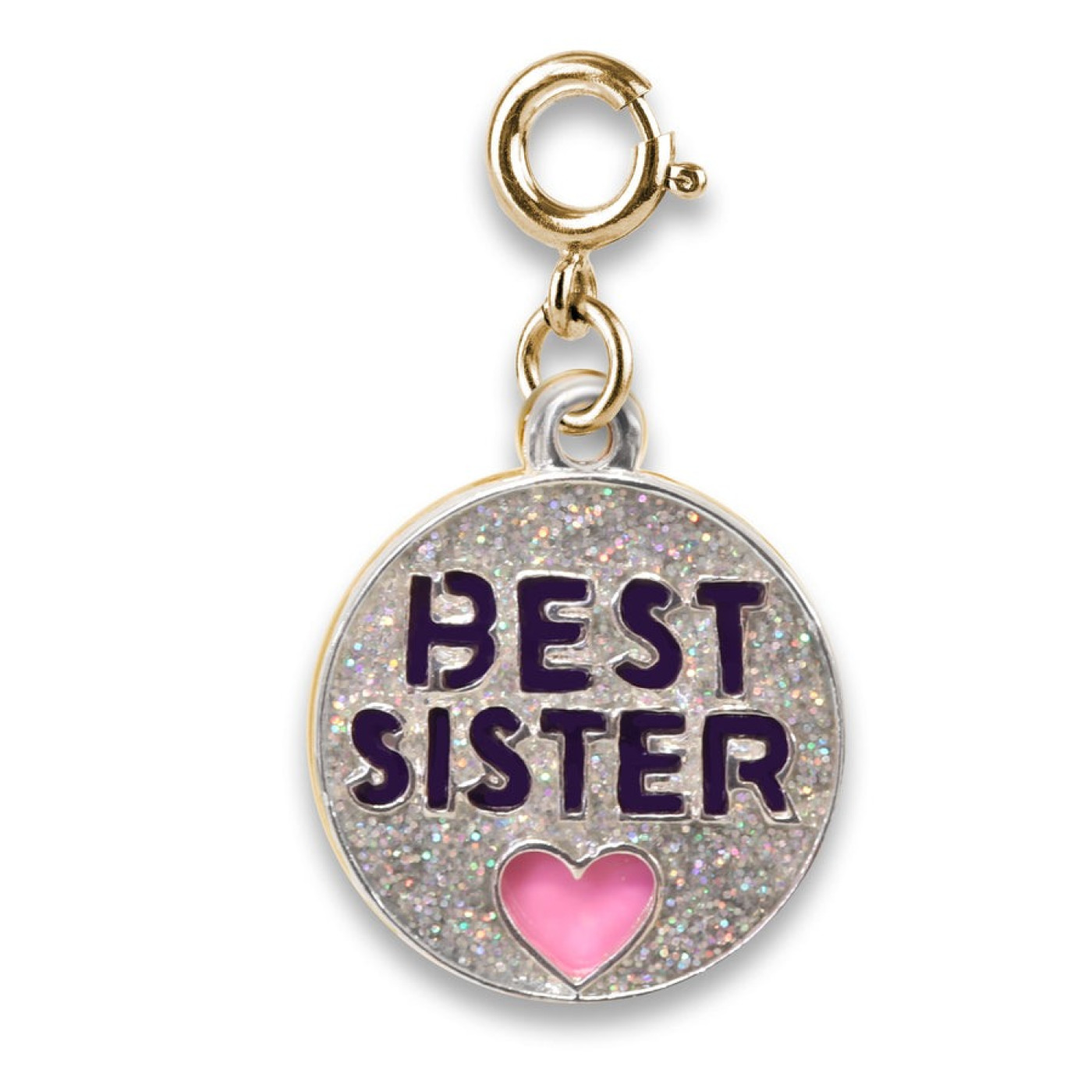 Gold Glitter Best Sister Charm - CICC1365 - 794187081661