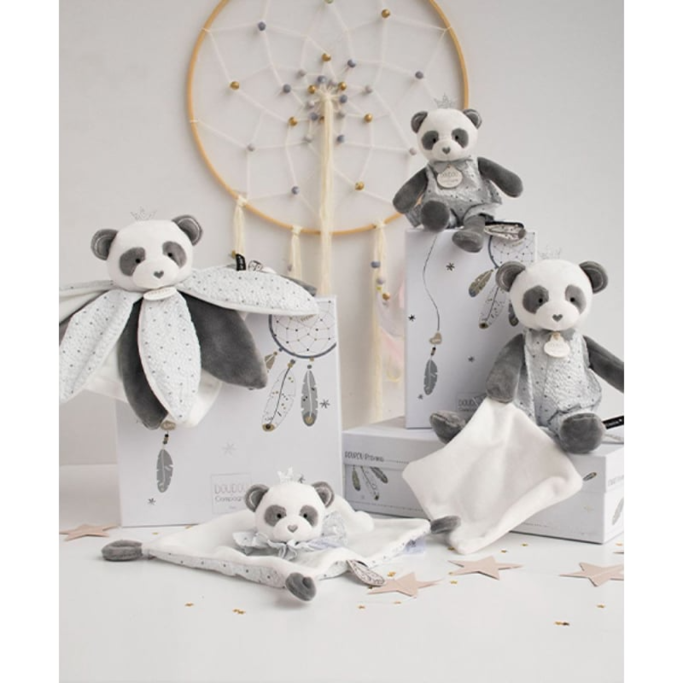 Doudou Hediye Kutulu Gri Panda Uyku Arkadaşı 26 Cm - DC3548 - 3700335235487