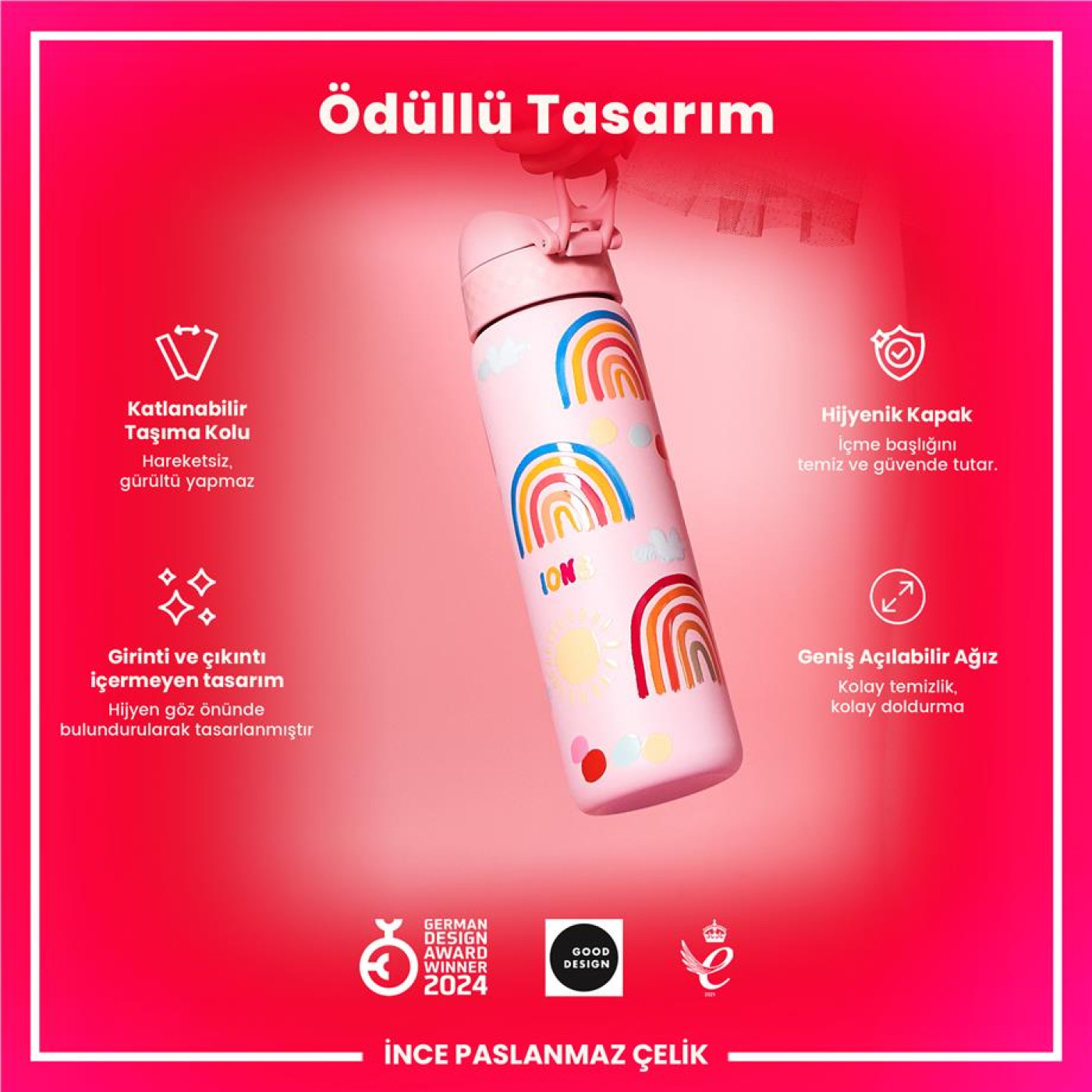 ION8 ION8 - Paslanmaz Çelik İnce Suluk - Gökkuşağı - 600 ml - Sızdırmaz - 1.390,00TL TL - Kiki's Corner ION8 ION8 - Paslanmaz Çelik İnce Suluk - Gökkuşağı - 600 ml - Sızdırmaz - Termos Görseli