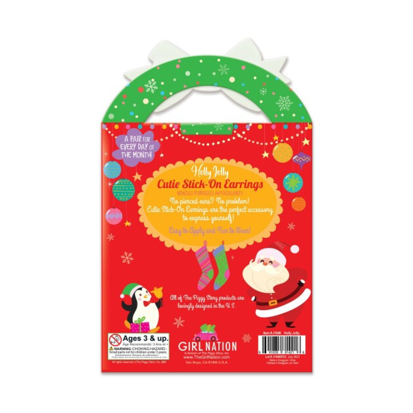 Cutie Stick-On Earrings- Holly Jolly - J1049 - 691835814216