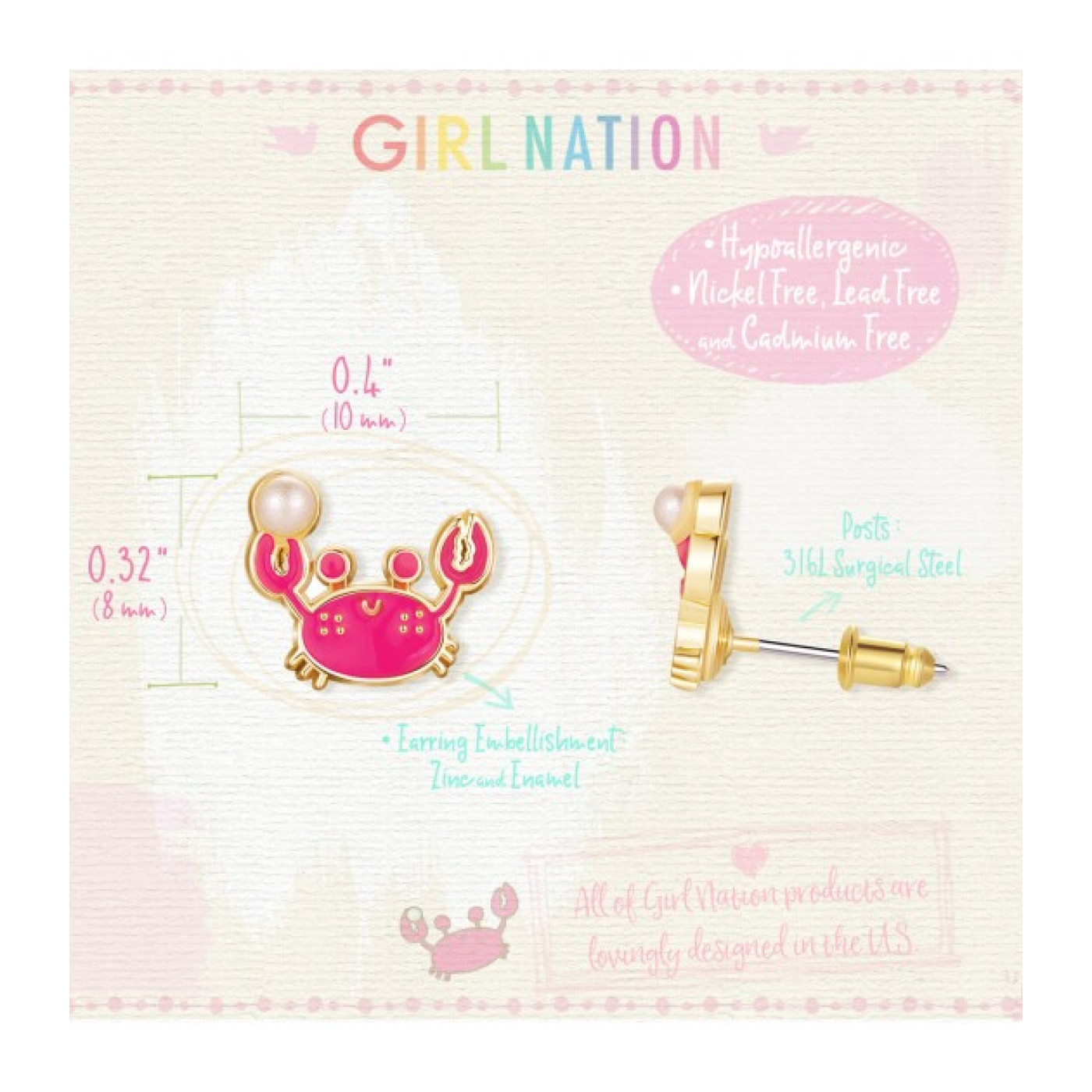 Cutie Studs- Happy Crab - J362s04 - 8690000000593