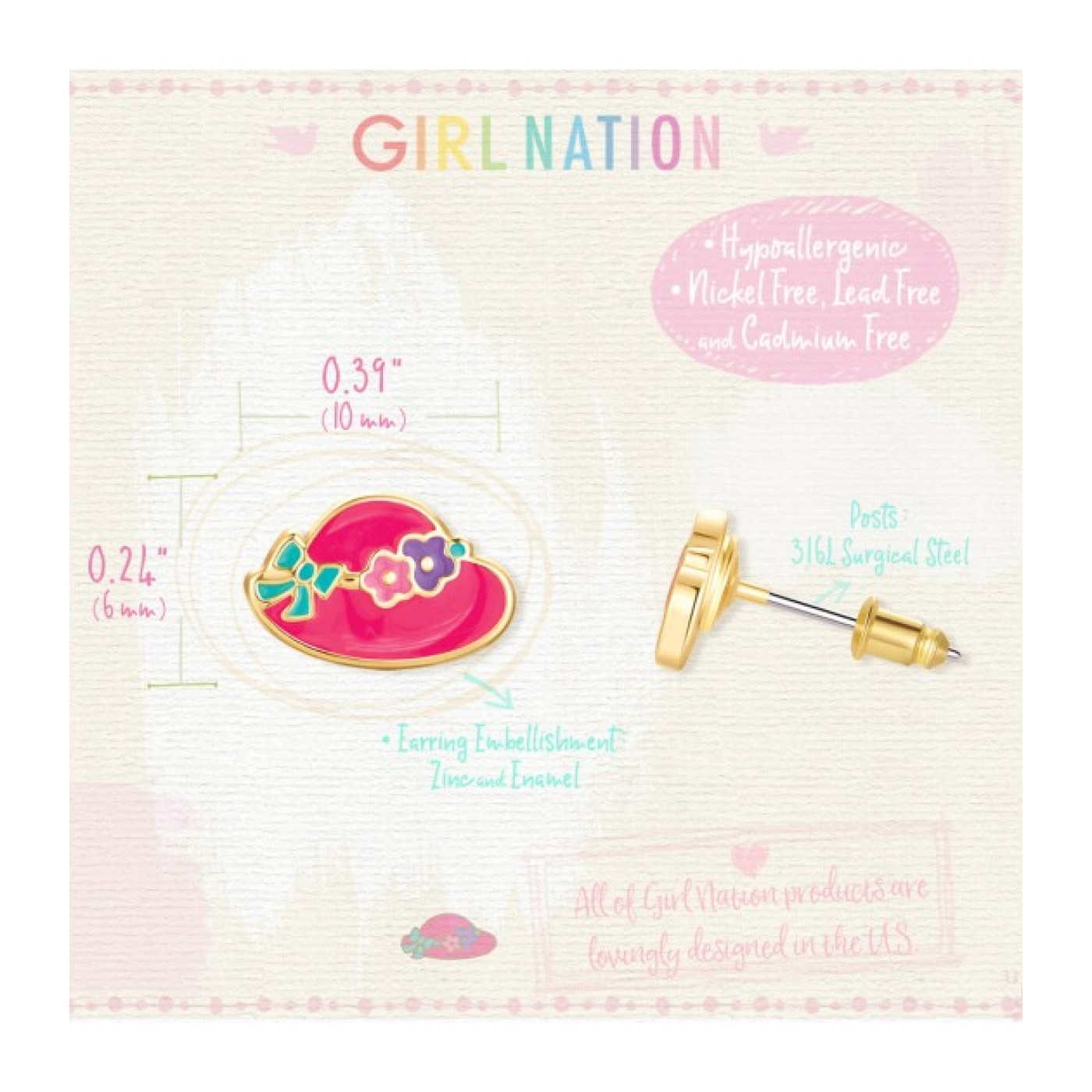 Cutie Studs- Sweet Sun Hat - J461s - 8690000000234