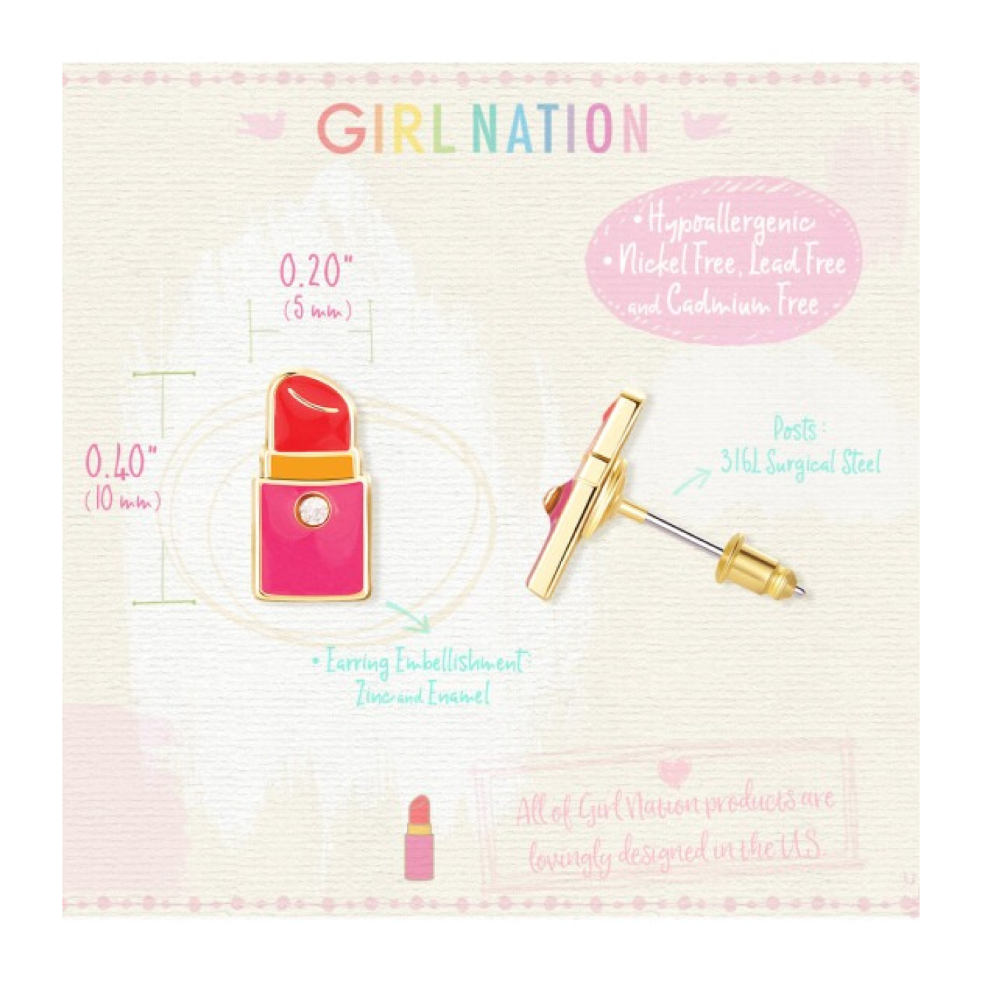 Cutie Studs- Lipstick Chick - J464s - 8690000000135