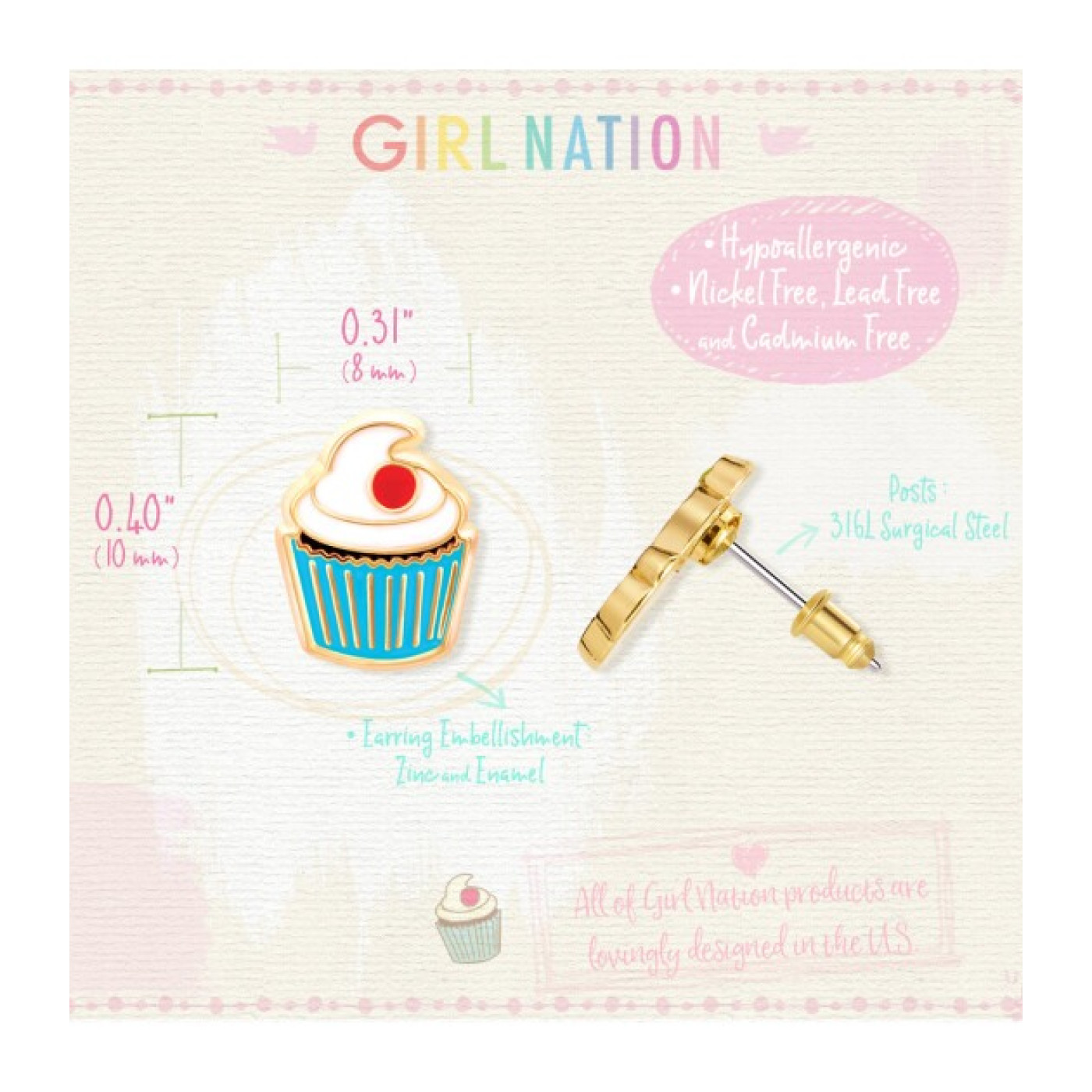 Cutie Studs- Classic Cupcake - J564s - 8690000000142