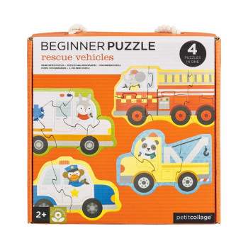 Petit Collective - Petit Collage 4 İn 1 Başlangıç Yapbozu - Rescue Vehicles
