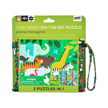 Petit Collective - Petit Collage Taşınabilir Çantalı Çift Taraflı Yapboz - Animal Menagerie