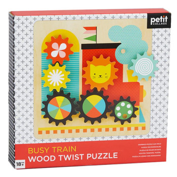 Petit Collage Hareketli Ahşap Yapboz - Busy Train