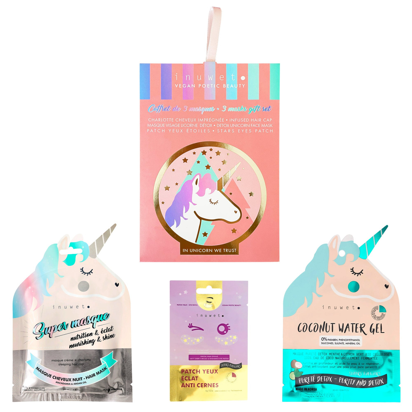 Inuwet Unicorn Figürlü Cilt Bakım Seti-göz Maskesi, Yüz Maskesi Ve Saç Maskesi - 3760355046135 - 3760355046135
